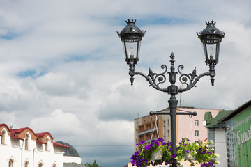 lamp on the street. pillars with lighting.