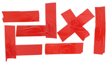Collection of red adhesive tapes isolated on white