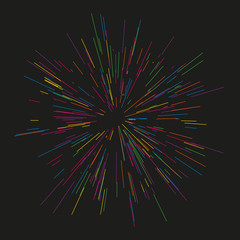 Colorful fireworks, bright beams, lines