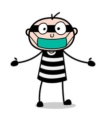 Surprised Thief with Mask on Face - Cartoon thief criminal Guy Vector Illustration