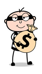 Holding a Bag of Cash - Cartoon thief criminal Guy Vector Illustration
