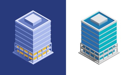 Business Building. Isometric view at exterior of a modern building, represented in different color variations.