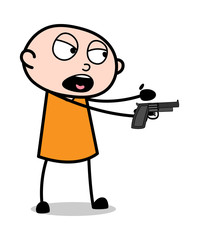 Screaming While Shooting - Cartoon thief criminal Guy Vector Illustration