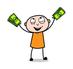 Showing Money in Excitement - Cartoon thief criminal Guy Vector Illustration