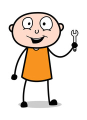 Showing Wrench Tool - Cartoon thief criminal Guy Vector Illustration