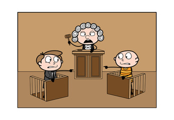 Judge Getting Irritate While Lawyer and Criminal Debating Vector Illustration - obrazy, fototapety, plakaty