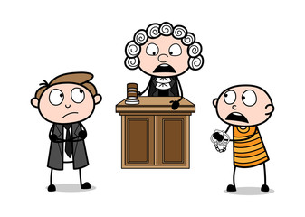 Thief Requesting for Leave in front of Judge and Lawyer Vector Illustration - obrazy, fototapety, plakaty