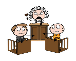 Judge Shouting on Lawyer and Criminal Vector Illustration - obrazy, fototapety, plakaty