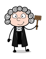 A Cartoon Magistrate Standing with Gavel Vector Illustration - obrazy, fototapety, plakaty