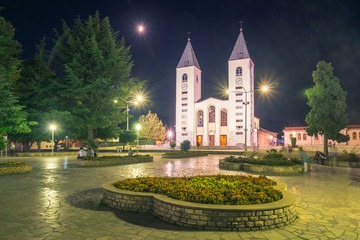 Night view on the church in Medjugorje, Bosnia and Herzegovina