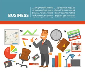 Business equipment businessman and work financial graphics or diagram