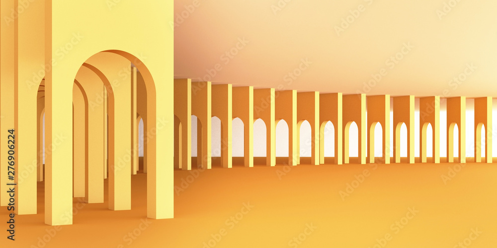 Poster 3d rendering arc rhythm in yellow color tone.