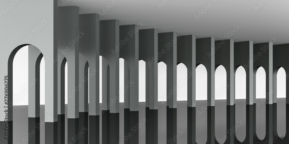 Poster 3d rendering arc rhythm in black color tone.