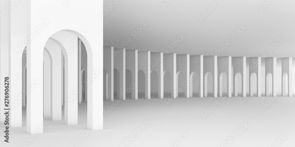 Poster 3d rendering arc rhythm in white color tone.