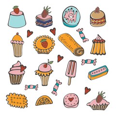 Colorful sweets set. Collection of colorful desserts and sweets.