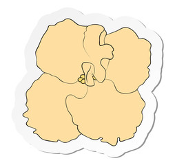 Vector illustration, sticker of yellow african violet flower in flat cartoon style isolated on white background