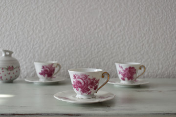 Coffee in vintage porcelain cups
