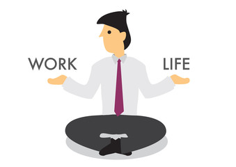 Businessman guru deciding to spend his time on his work or his life. Concept of multitasking or work-life balance.