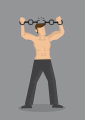 Fototapeta na wymiar Strong Beefcake Break Free from Chain Cuffs Vector Cartoon Illustration