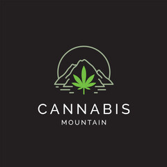 Cannabis leaf with mountain line art logo design