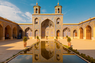Mosque Iran courtyard colorful sunny day 