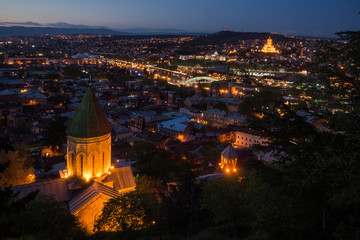 Naklejka premium tblisi city panorama many street lights at night