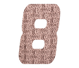 Number 8,Eight with hand knitted back side texture on white background