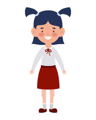 student girl standing smiling on white background