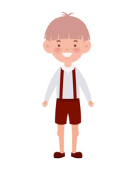 student boy standing smiling on white background