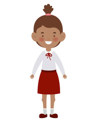 student girl standing smiling on white background