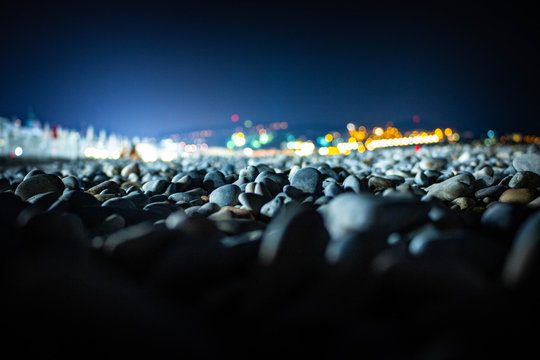 Pebble beach on Promenade Des Anglais in Nice, France