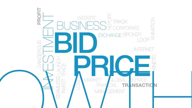 Bid price animated word cloud. Kinetic typography.