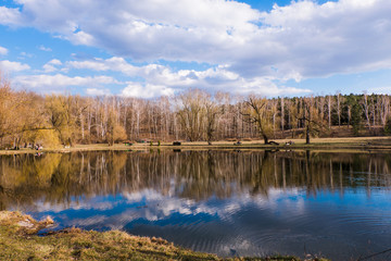 the beginning of spring in a park