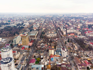 Fototapeta premium Aerial drone view of Chisinau cityscape with streets