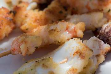Squid skewers close up