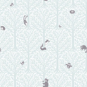 Vector cute pattern with forest animals and birds.