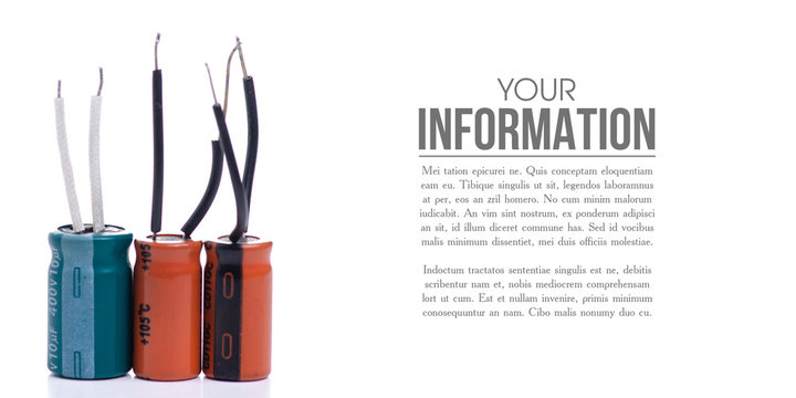 electrolytic capacitor electronic detal on white background isolation