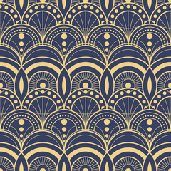 Abstract art deco blue modern geometric tiles pattern