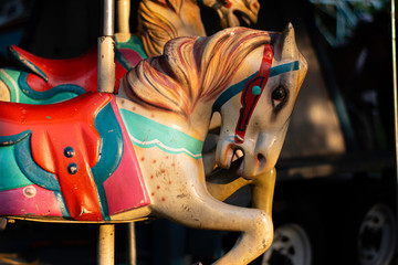 Carnival Rides At Local Independence Day Celebration In A Town Park With Children On Grass During...