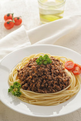 Spaghetti with bolognese meat sauce.