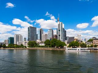 Fototapeta na wymiar Skyline of Frankfurt with the river main, july 2019