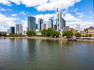 Fototapeta na wymiar Skyline of Frankfurt with the river main, july 2019