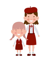 student girls standing smiling on white background