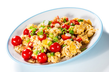 Breakfast - scrambled eggs with vegetables
