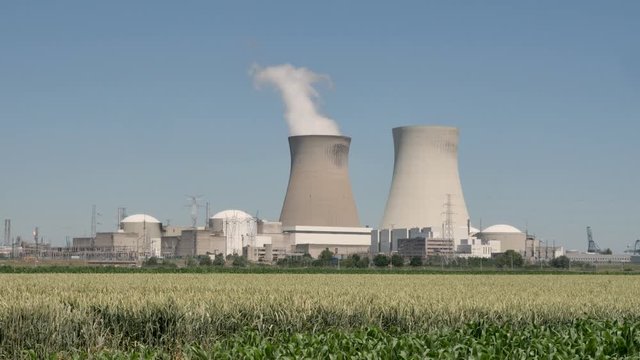 Doel Nuclear Power Station with smoking cooling towers
