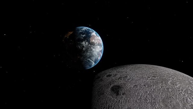 View of Planet Moon and Earth Globe from Space Universe Galaxy