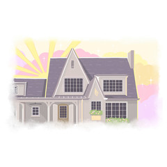 House on white background. Hand drawn illustration. Pastel colors.