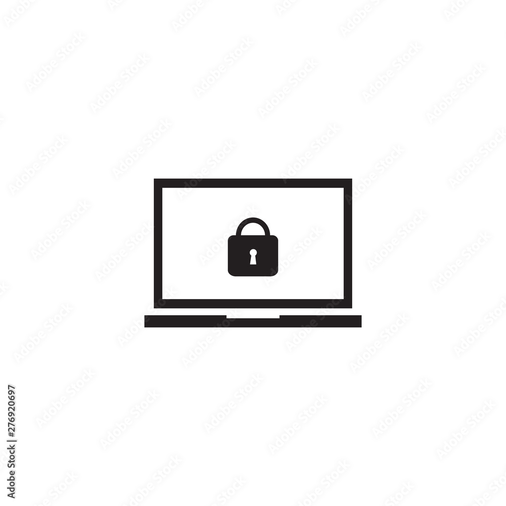 Poster vector tech computer laptop icon. on the computer screen a lock sign. of a laptop safety in flat sty