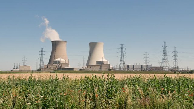 Doel Nuclear Power Station with smoking cooling towers