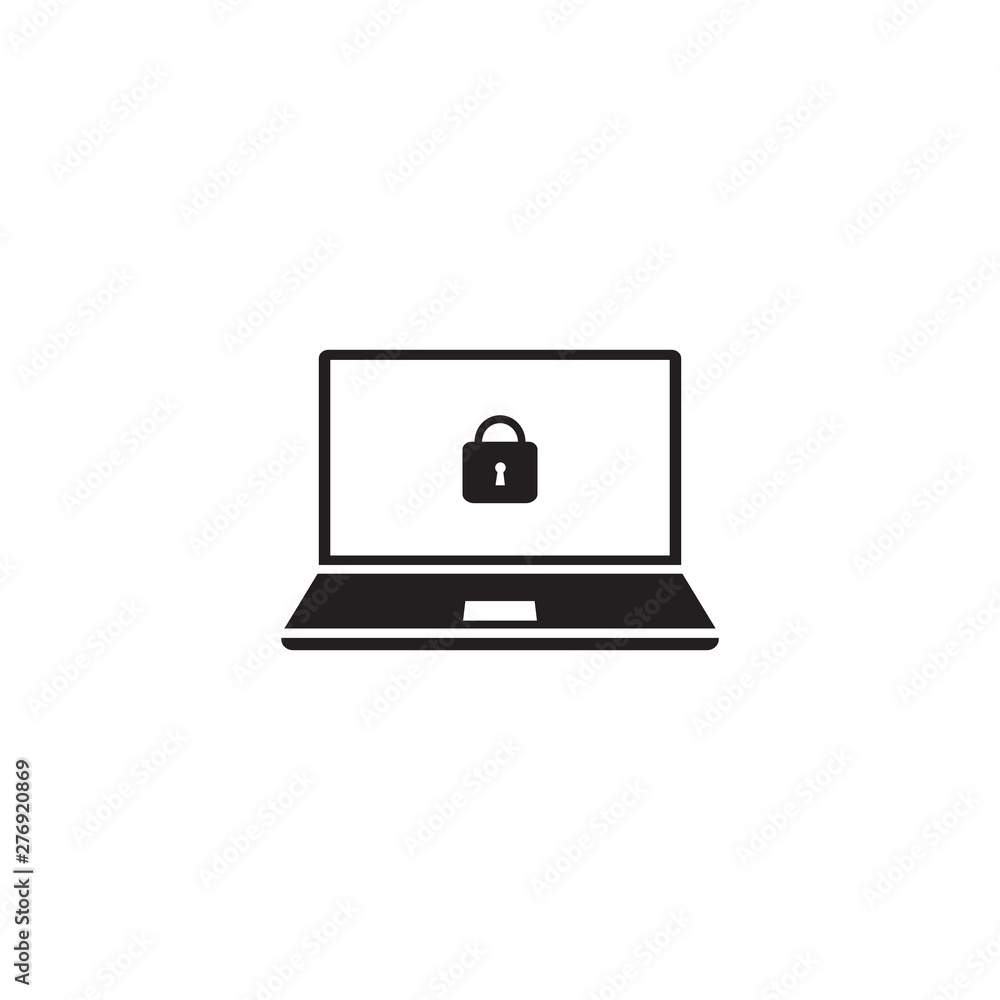 Poster tech computer laptop icon. on the computer screen a lock sign. illustration of a laptop safety in fl